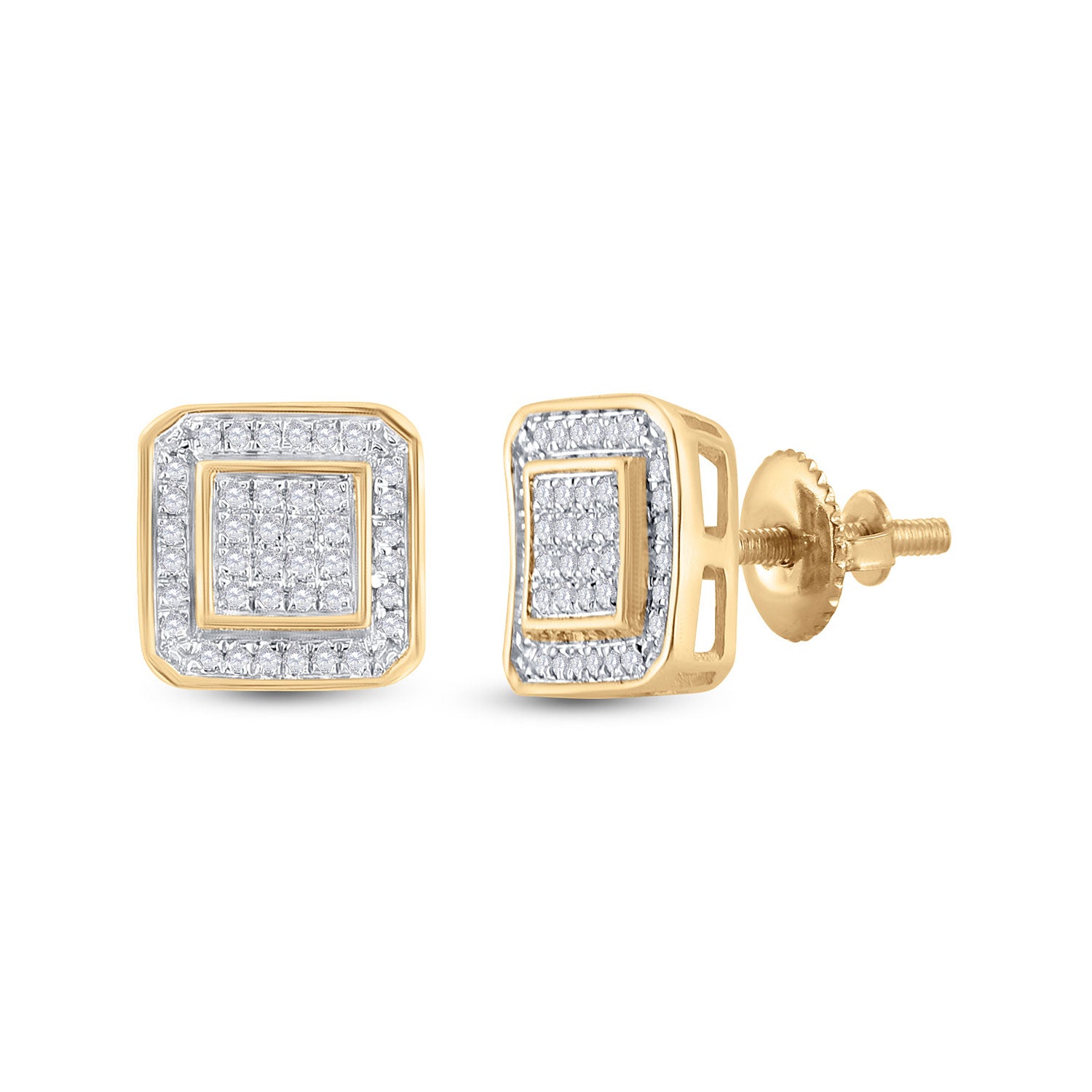 10kt Yellow Gold Mens Round Diamond Square Earrings 1/4 Cttw