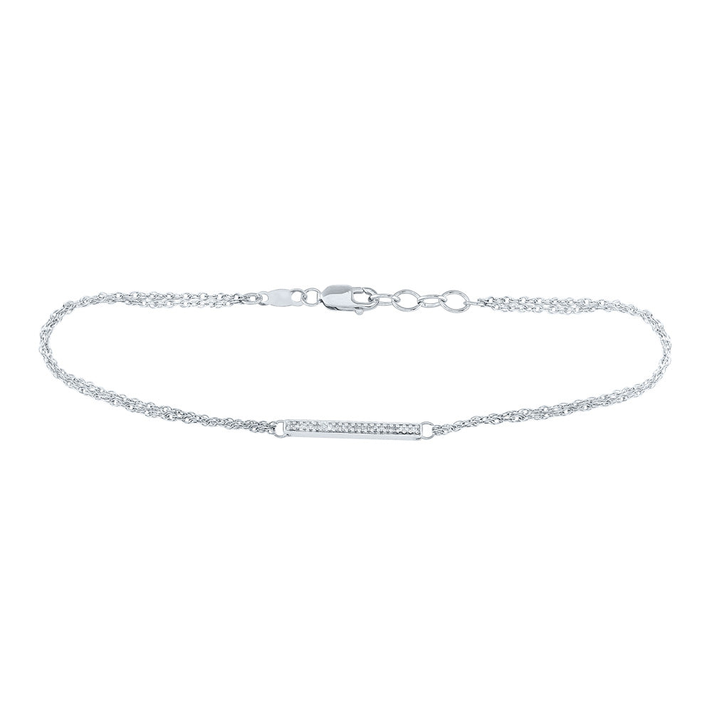 Sterling Silver Womens Round Diamond Single Row Bar Fashion Bracelet 1/20 Cttw