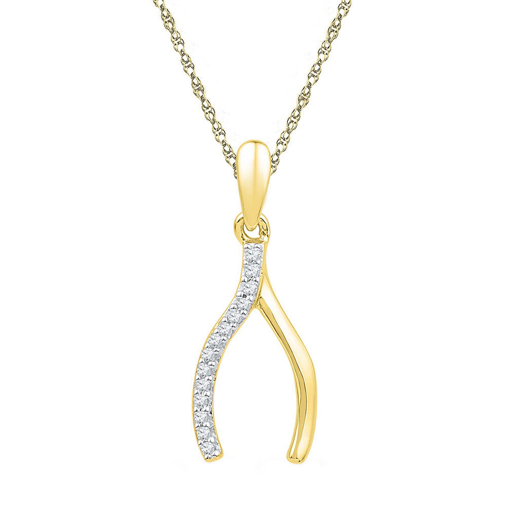 10k Yellow Gold Diamond Womens Wishbone Lucky Prosperity Charm Pendant 1/20 Cttw