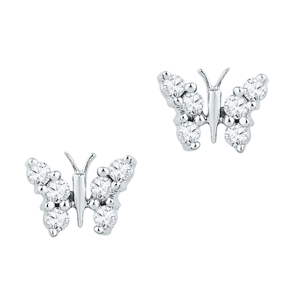 10kt White Gold Womens Round Diamond Butterfly Earrings 1/5 Cttw