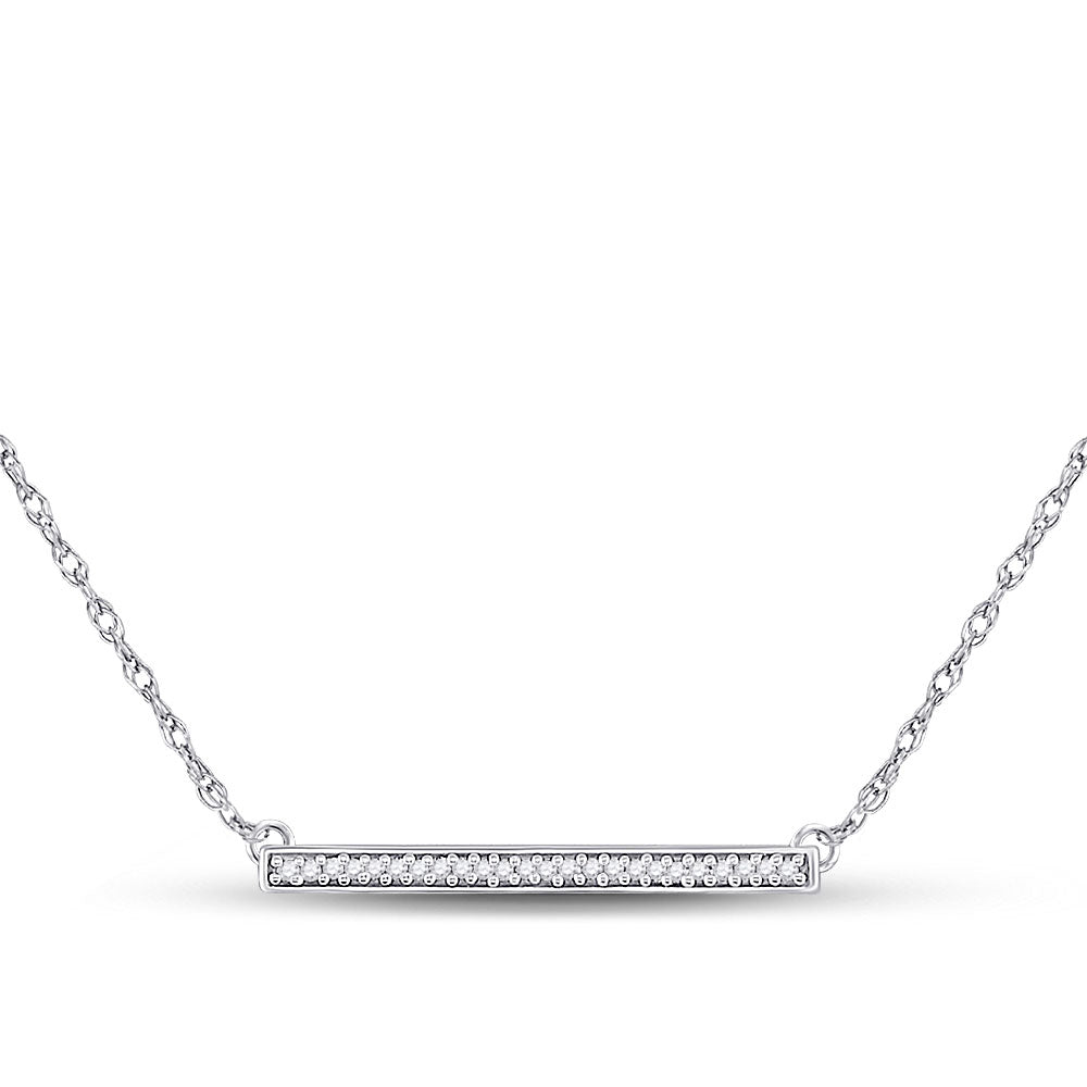 Gold Horizontal Bar Pendant Fashion Necklace 1/10 Cttw Round Natural Diamond Womens