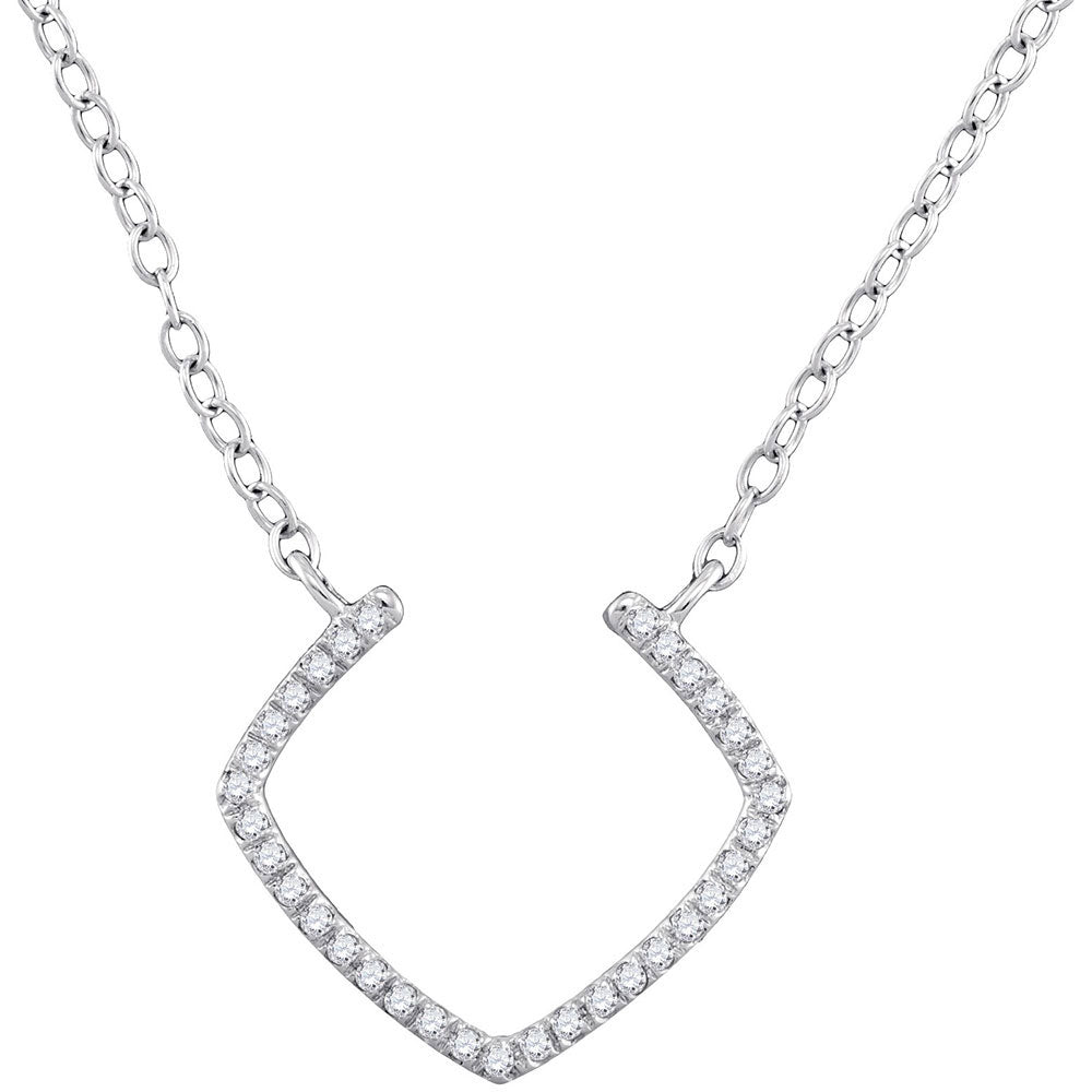 10kt White Gold Womens Round Diamond Fashion Necklace 1/10 Cttw