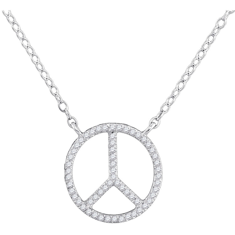 Gold Peace Sign Circle Pendant Fashion Necklace 1/6 Cttw Round Natural Diamond Womens