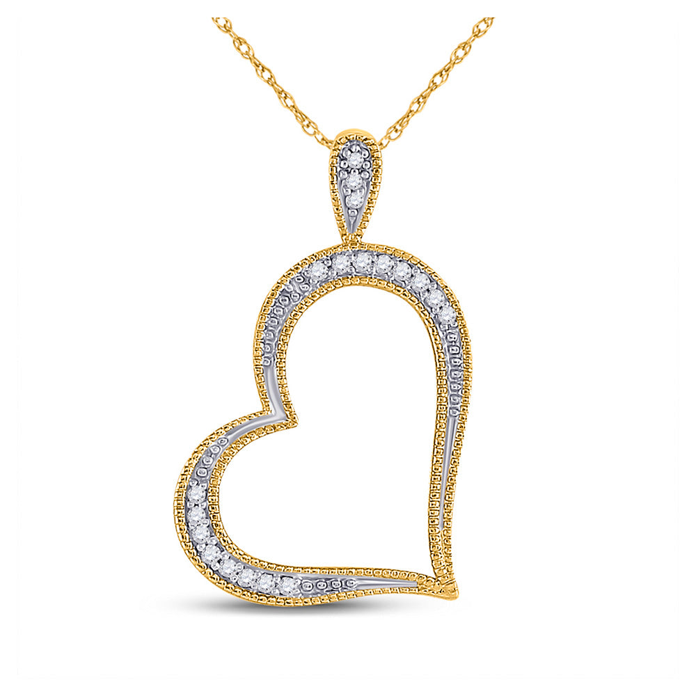 10kt Yellow Gold Womens Round Diamond Outline Heart Pendant 1/20 Cttw