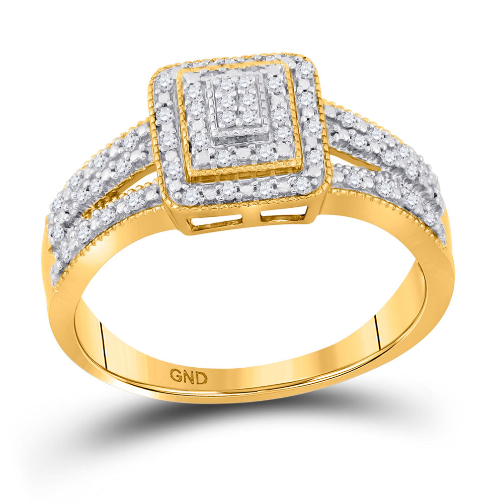 Gold Square Cluster Bridal Wedding Engagement Ring 1/6 Cttw Round Natural Diamond Womens