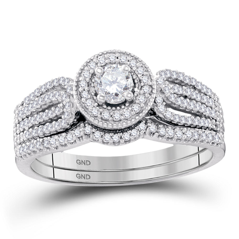 10k White Gold Round Diamond Bridal Wedding Ring Band Set 1/2 Cttw
