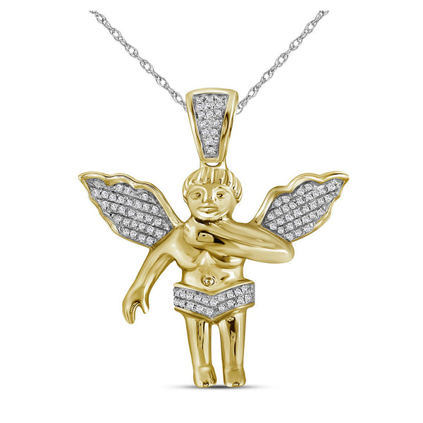 Gold Angel Charm Pendant 1/6 Cttw Round Natural Diamond Mens
