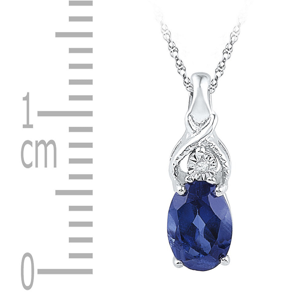 10kt White Gold Womens Oval Synthetic Blue Sapphire Solitaire Diamond Pendant 7/8 Cttw