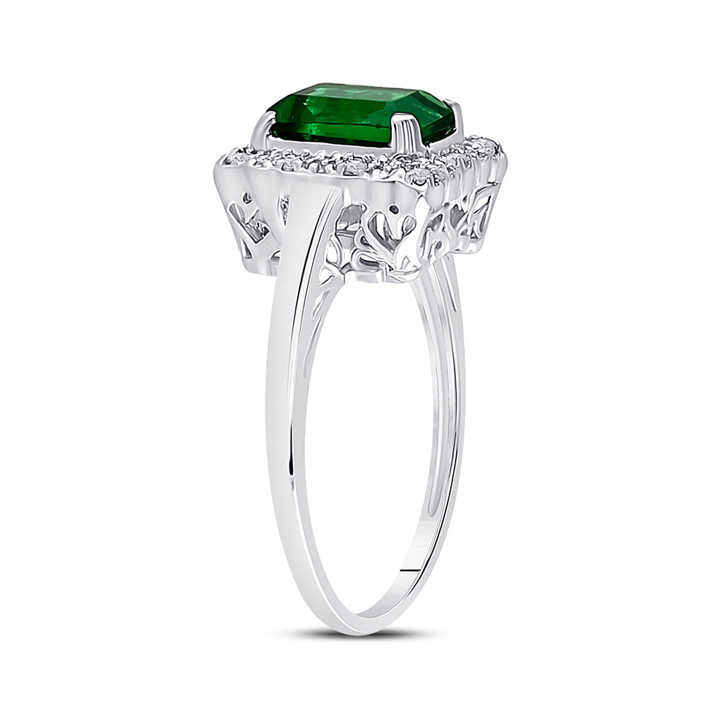10kt White Gold Womens Emerald Lab-Created Emerald Solitaire Ring 1-4/5 Cttw